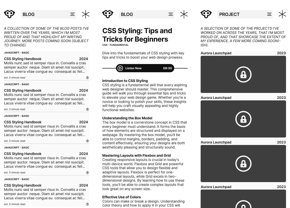 prototype UI blog and project